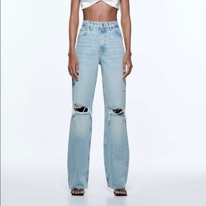 Zara Ripped Wide Leg Jeans